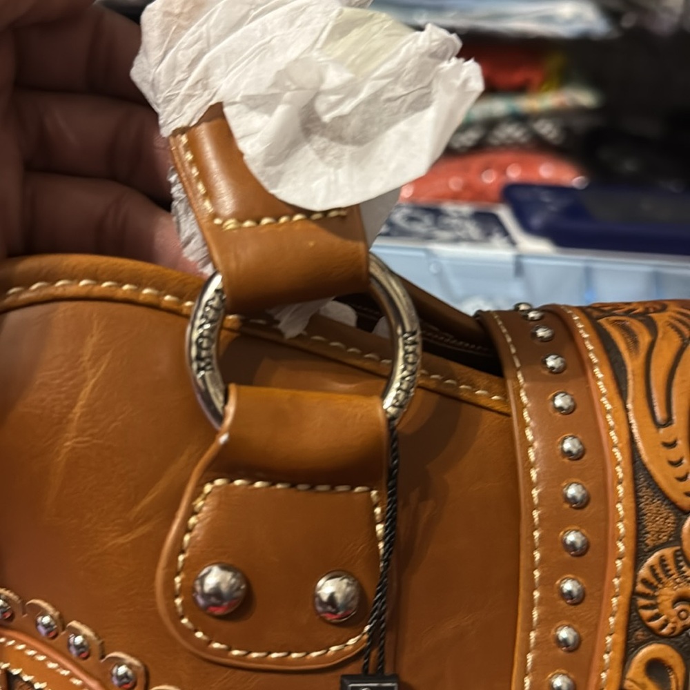 Montana West Brown Shoulder Bag with Tooled Leather Detailing - Picture 2 of 11